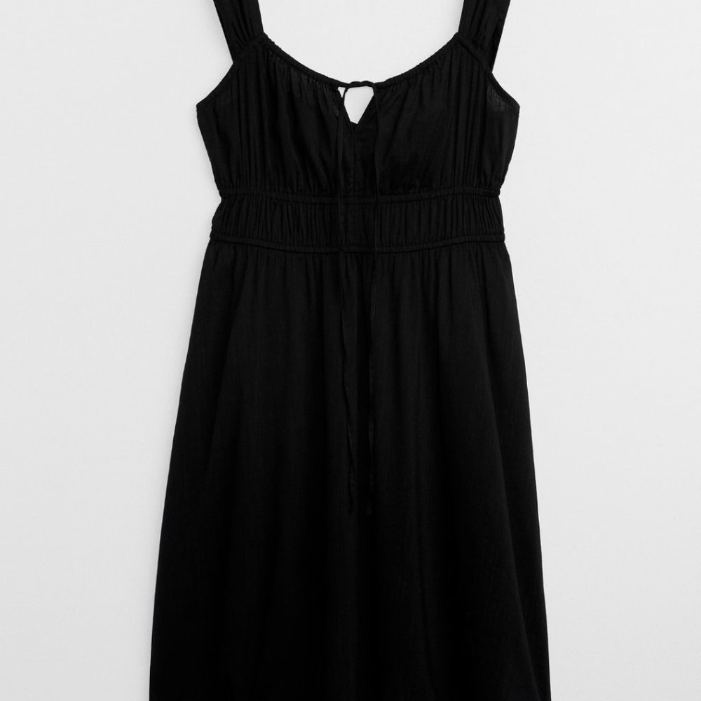 NEW Gap Factory WOMEN / DRESS   Tie-Neck Smocked Mini Dress Black Size XL